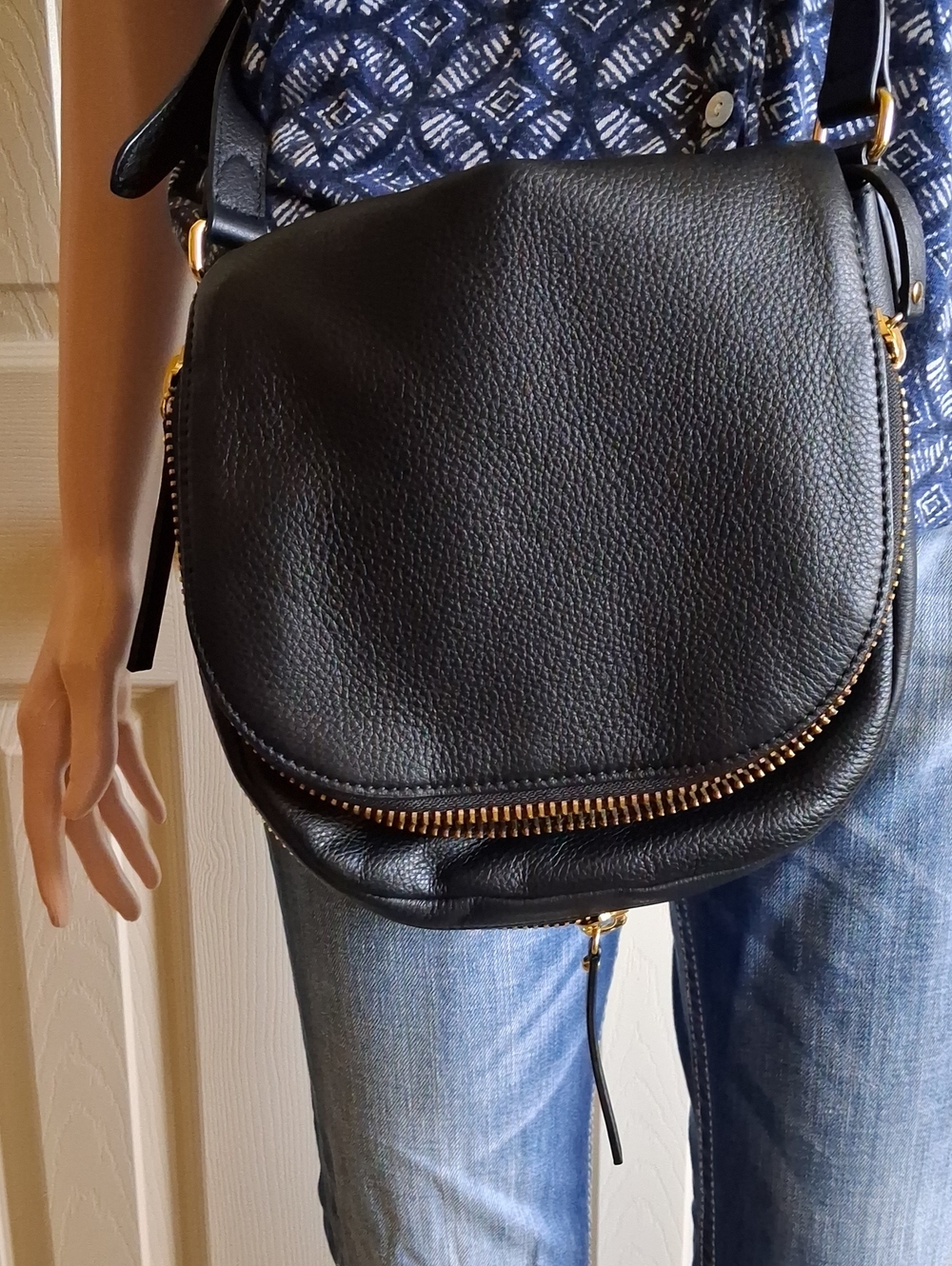 Vince Camuto Black Pebbled Leather Crossbody Bag with Gold Hardware